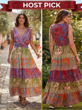 NWT Sam and Jess Skye Maxi Dress Petite PL Serene Sky Floral Tiered Boho